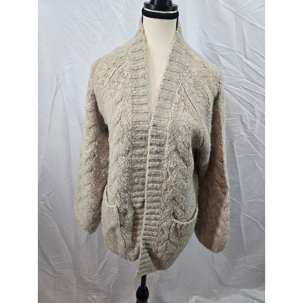 Abercrombie Fitch Women Cable Knit Open‎ Front Cardigan Sweater Beige Size M